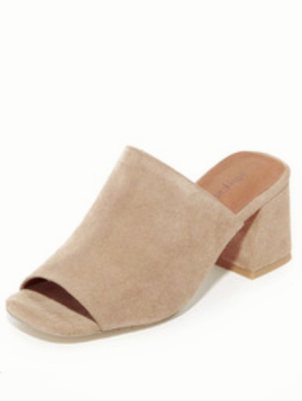 JEFFREY CAMPBELL Suede Perpetua Mules Block Heel Peep Toe Slides Tan Sz 8